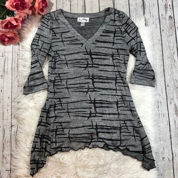 Joseph Ribkoff Shimmer Geometric Asymmetrical Top - Picture 3 of 11